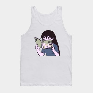 I draw pink pastel sakaki reading a cute cat picture book / azumanga daioh manga Tank Top